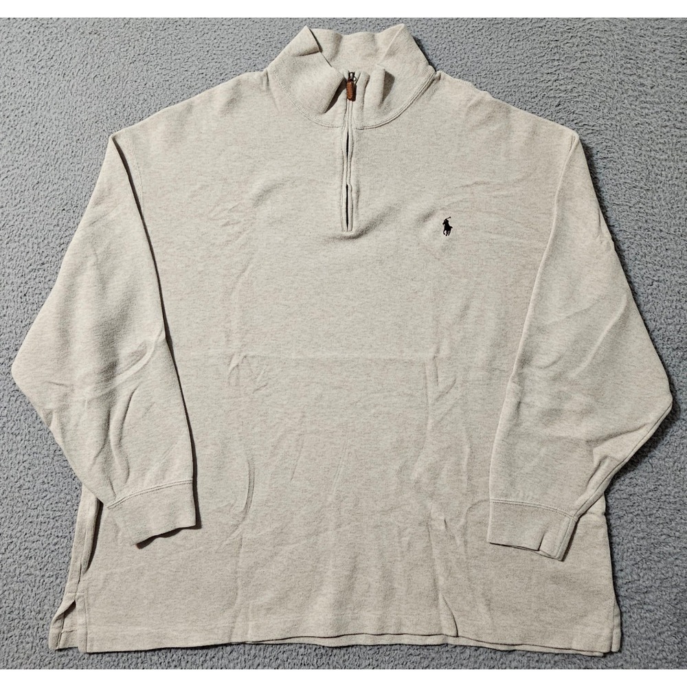 Polo Ralph Lauren 1/4 Zip Sweater‎ Mens 2XB Cream Pullover Pony Logo Quarter Zip